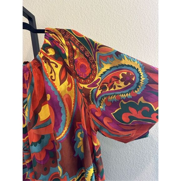 Size 1X Easel Los Angeles Paisley Bubble Sleeve Dress in Multicolor - Picture 8 of 11